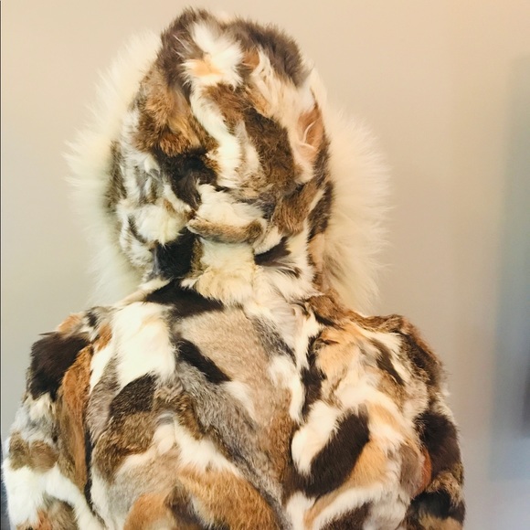 Vintage Pieced Rabbit Fur Coat with Hood - Picture 7 of 8
